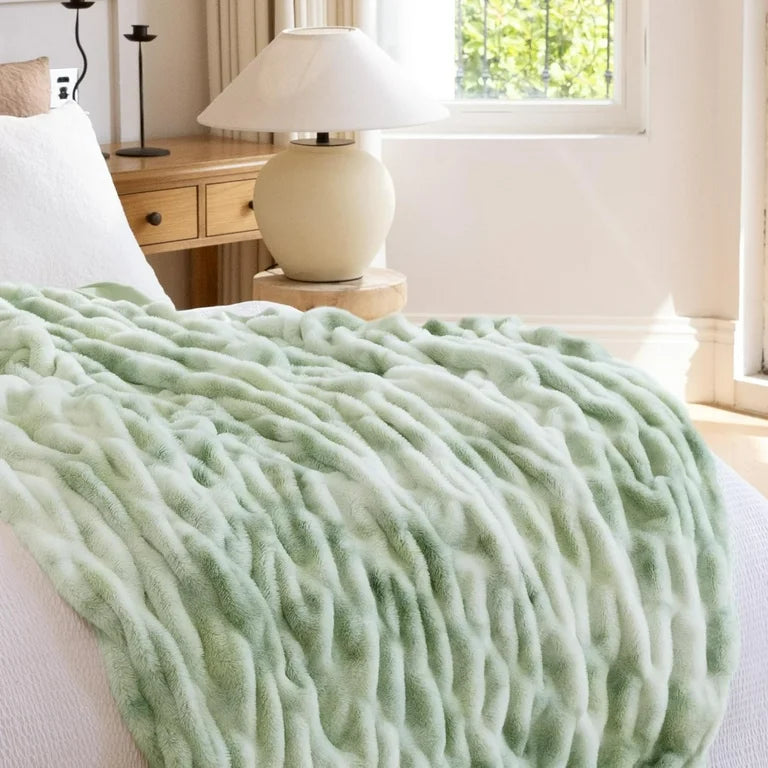 Sage Green Tie-dye Faux Fur Blanket 50x60 inches