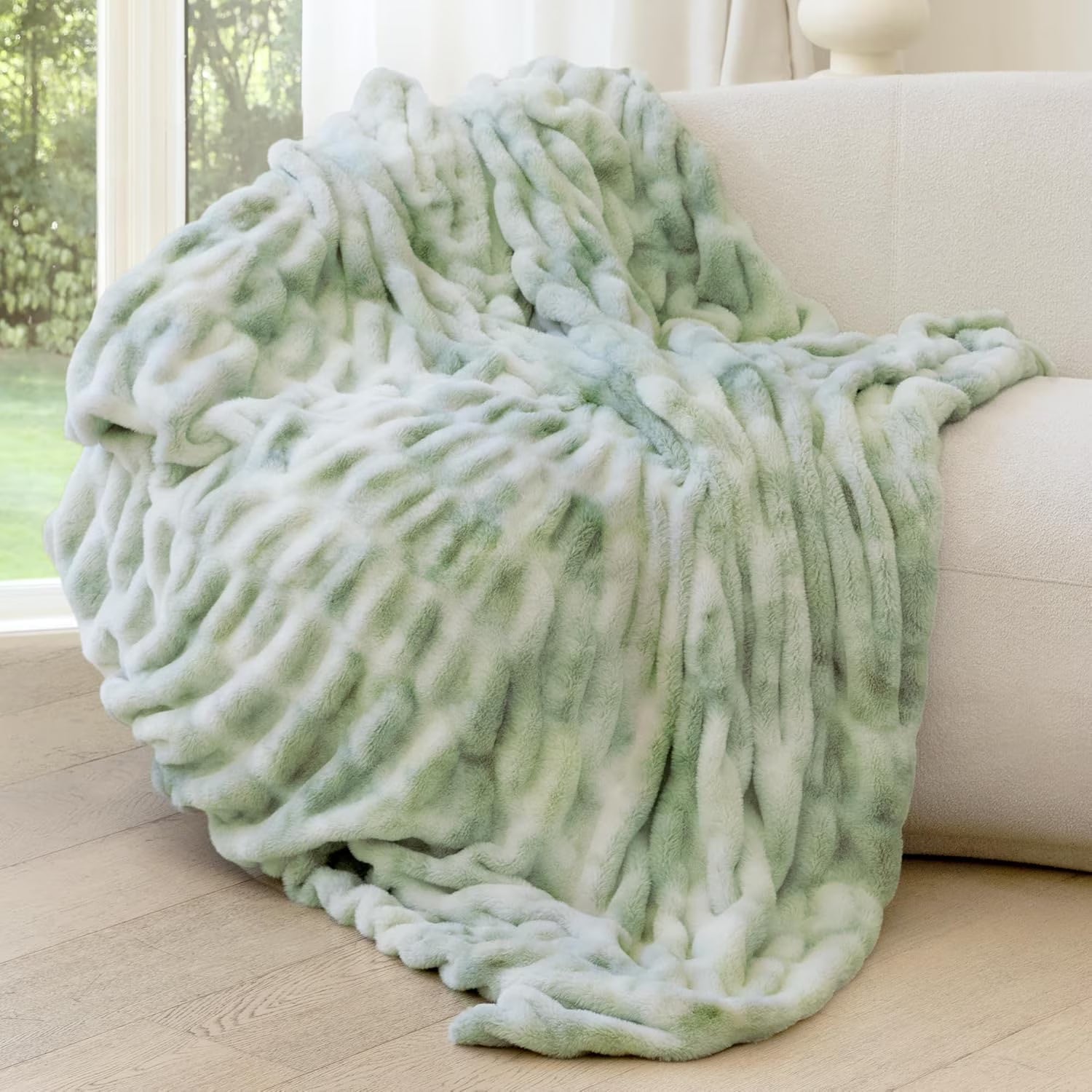 Sage Green Tie-dye Faux Fur Blanket 50x60 inches