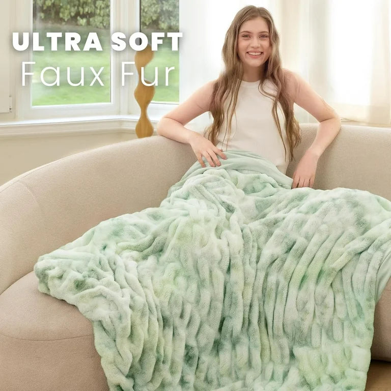 Sage Green Tie-dye Faux Fur Blanket 50x60 inches
