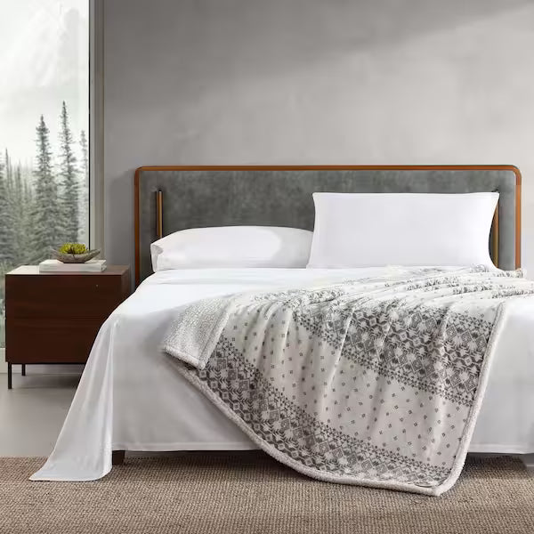 Fair Isle Peak 1-Piece Beige Ultra Sherpa Microfiber 50 in. x 60 in. Throw Blanket