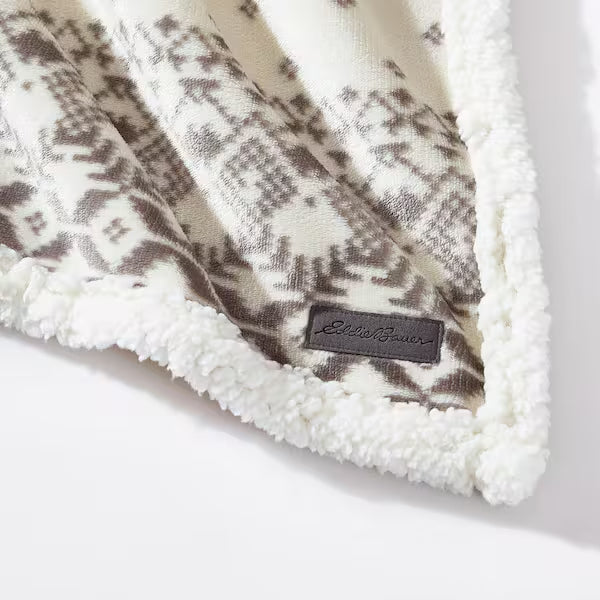 Fair Isle Peak 1-Piece Beige Ultra Sherpa Microfiber 50 in. x 60 in. Throw Blanket