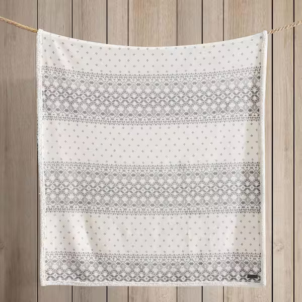 Fair Isle Peak 1-Piece Beige Ultra Sherpa Microfiber 50 in. x 60 in. Throw Blanket