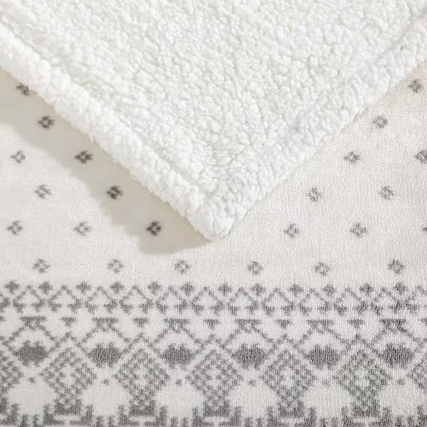 Fair Isle Peak 1-Piece Beige Ultra Sherpa Microfiber 50 in. x 60 in. Throw Blanket