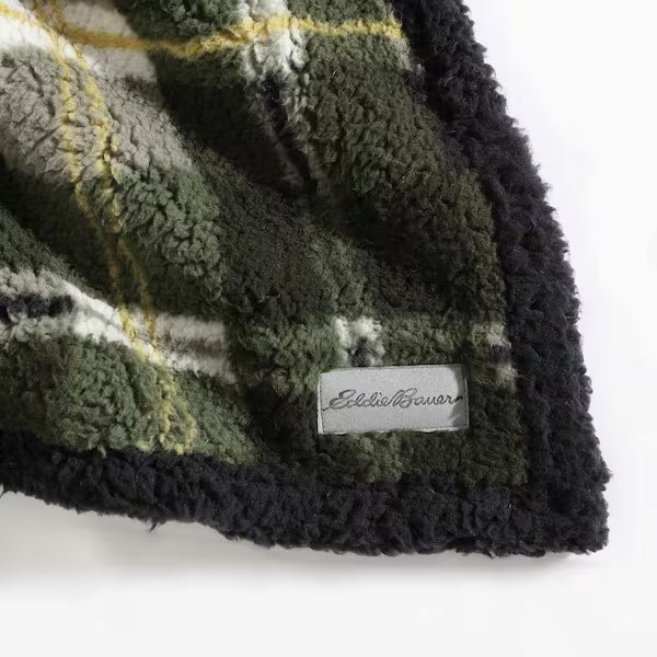 Trailhead Plaid Printed Sherpa Green Microfiber Throw Blanket