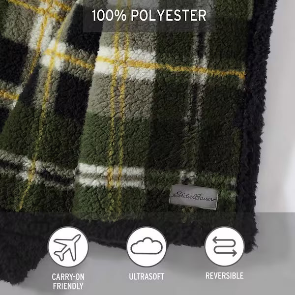 Trailhead Plaid Printed Sherpa Green Microfiber Throw Blanket