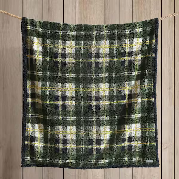 Trailhead Plaid Printed Sherpa Green Microfiber Throw Blanket