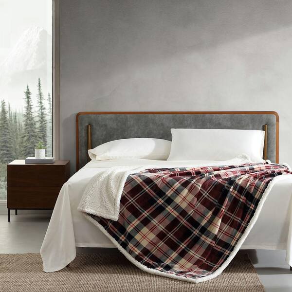 Trailhead Plaid Ultra Soft Sherpa Red Microfiber Throw Blanket by Eddie Bauer