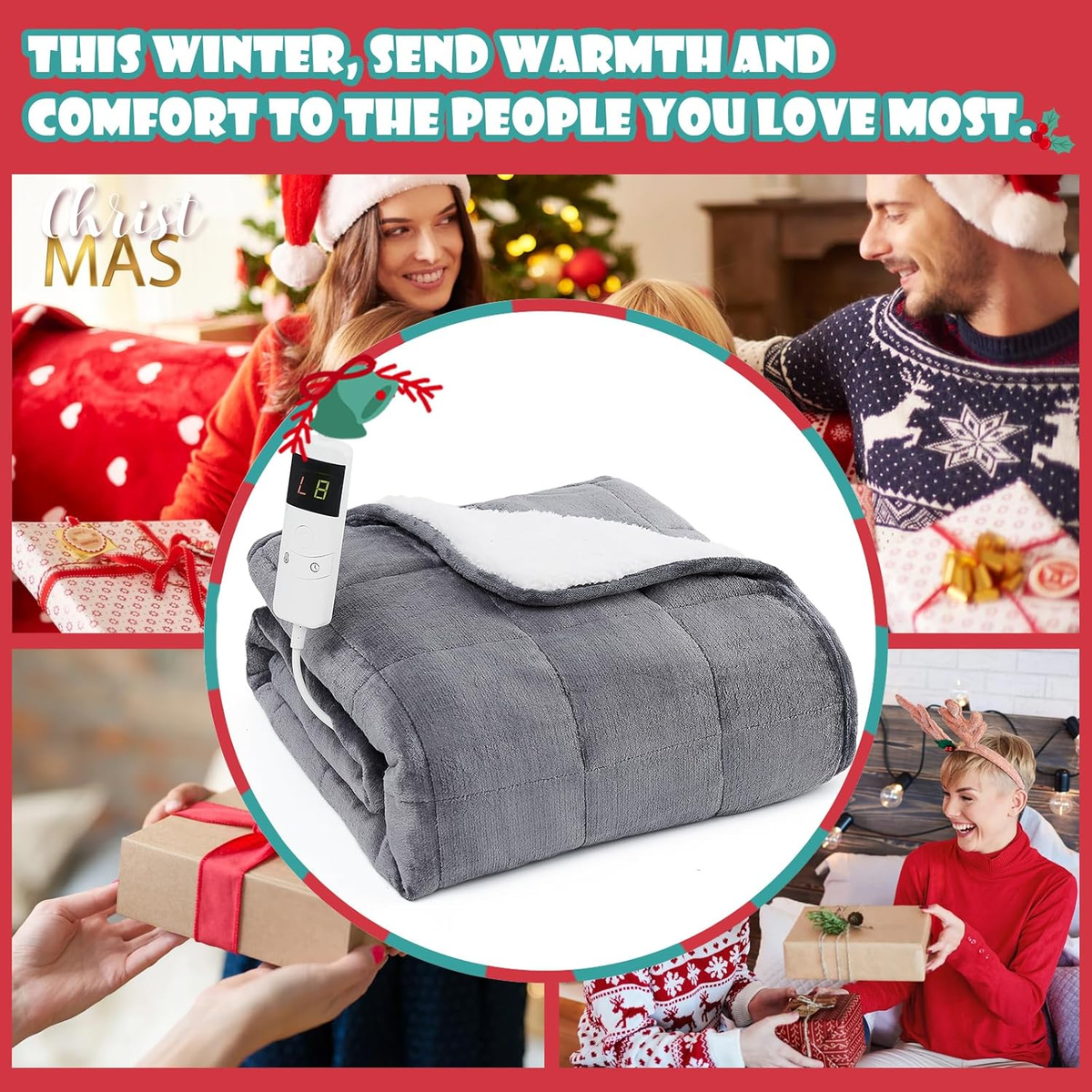 L'AGRATY Heated Weighted Blanket - 50"x60" 10lbs Electric Throw Fast Heating Heavy Blanket