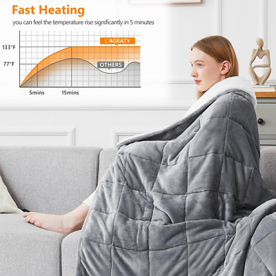 L'AGRATY Heated Weighted Blanket - 50"x60" 10lbs Electric Throw Fast Heating Heavy Blanket
