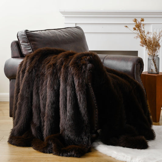 BATTILO HOME Luxury Fluffy Brown Faux Fur Throw Blanket