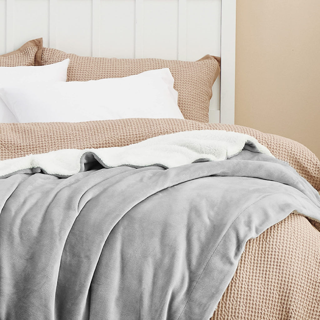 Bedsure GentleSoft Sherpa Fleece Blankets Queen Size for Bed-Grey
