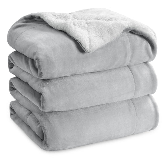 Bedsure GentleSoft Sherpa Fleece Blankets Queen Size for Bed-Grey