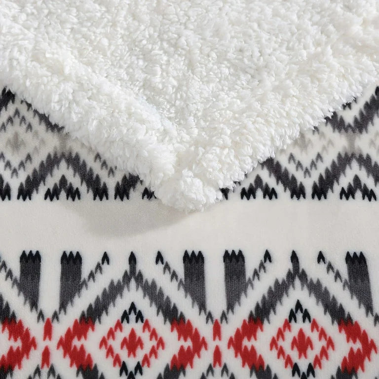 Eddie Bauer Ultra Plush Mountain Village Red Sherpa Reverse Throw Blanket
