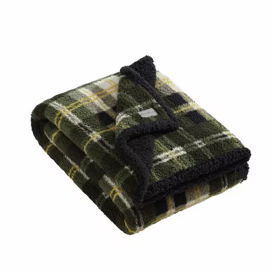 Trailhead Plaid Printed Sherpa Green Microfiber Throw Blanket
