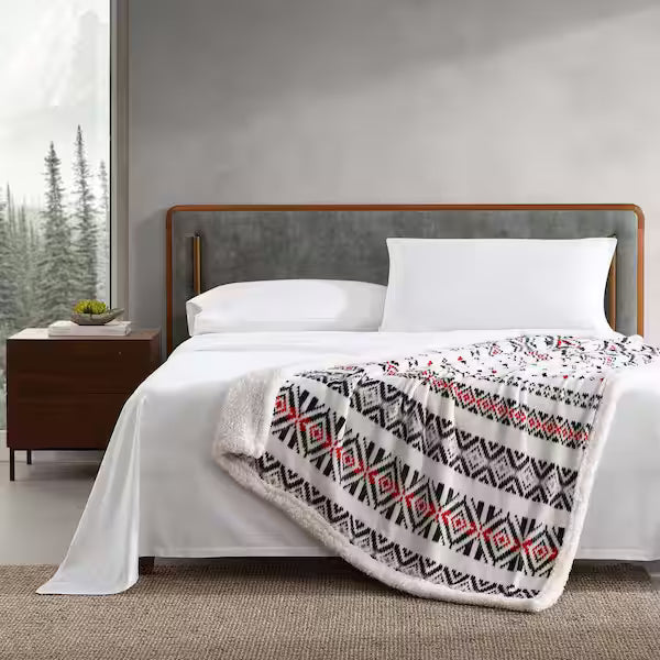 Eddie Bauer Ultra Plush Mountain Village Red Sherpa Reverse Throw Blanket