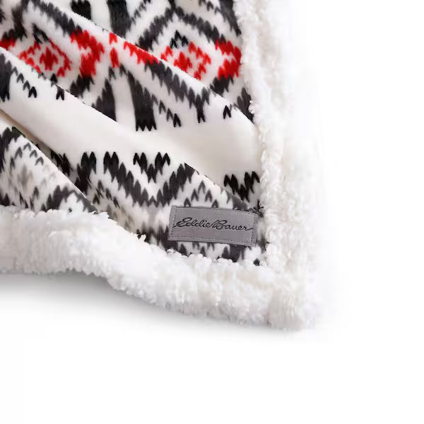 Eddie Bauer Ultra Plush Mountain Village Red Sherpa Reverse Throw Blanket