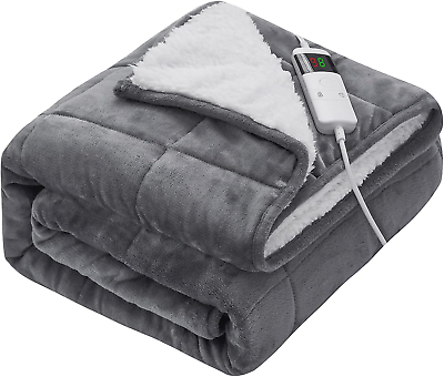 L'AGRATY Heated Weighted Blanket - 50"x60" 10lbs Electric Throw Fast Heating Heavy Blanket